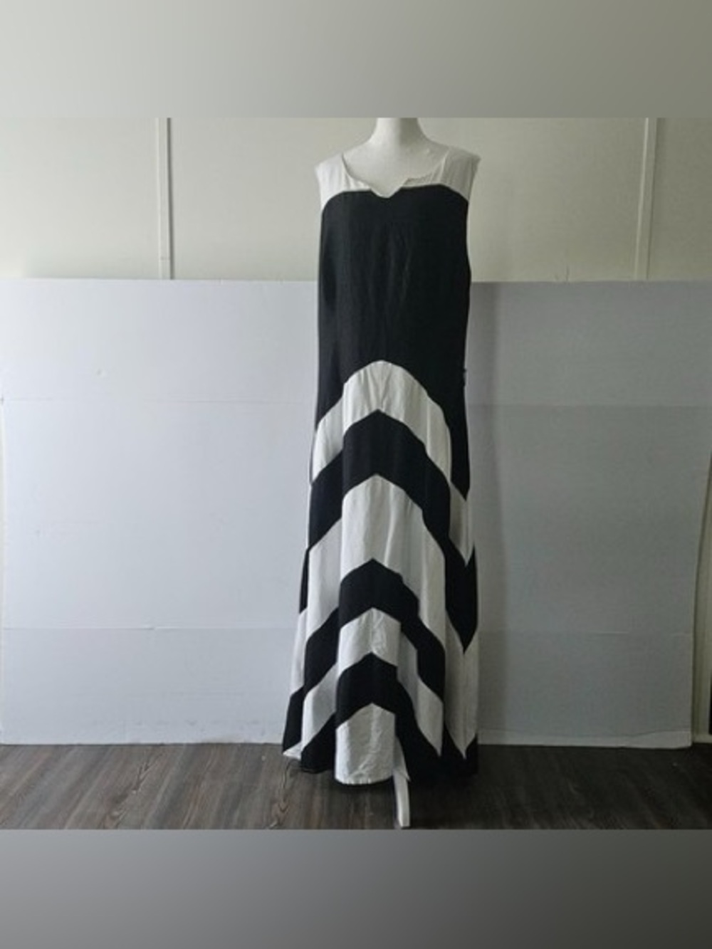 Ashley Stewart Black and White Chevron Maxi Dress